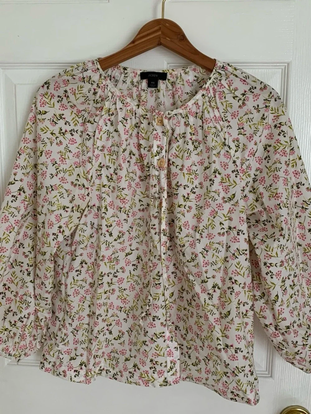 J. Crew Cream Blouse with Pink & Green Floral Print
